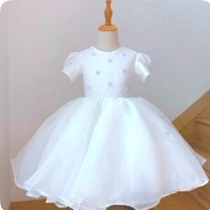 White pearl dress puff sleeve (wedding flower girl dress)
